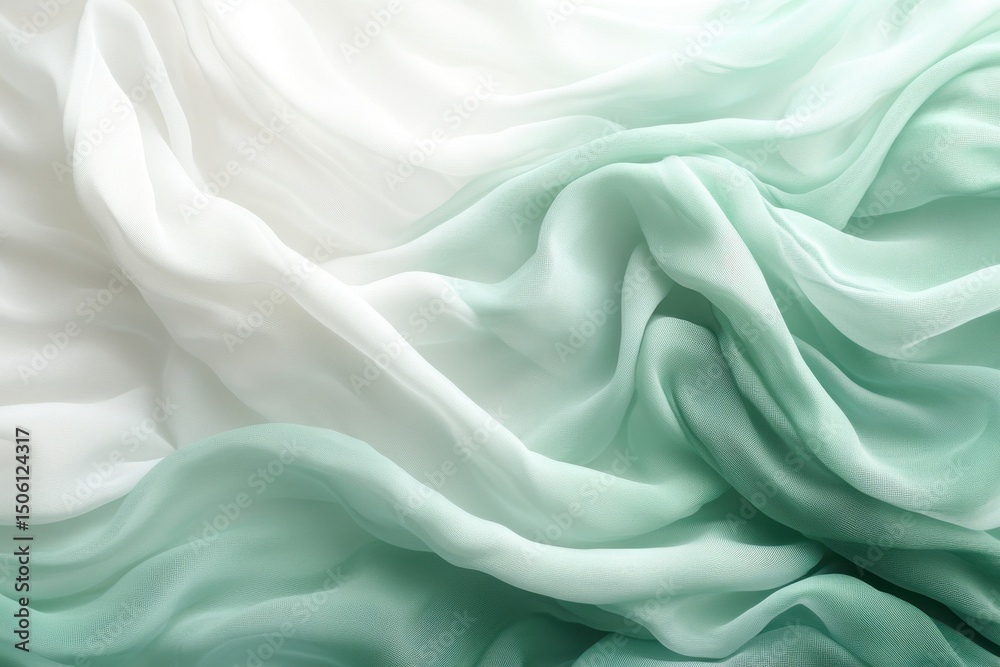 Poster soft mist envelops a tranquil landscape at dawn, creating an ethereal atmosphere over the serene hor