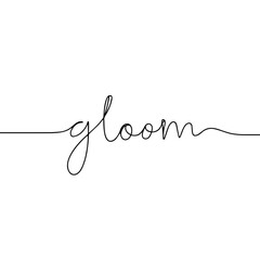 Handwritten word "gloom" in elegant cursive style against a clean white background, minimalist design concept of art studios or graphic design firms
