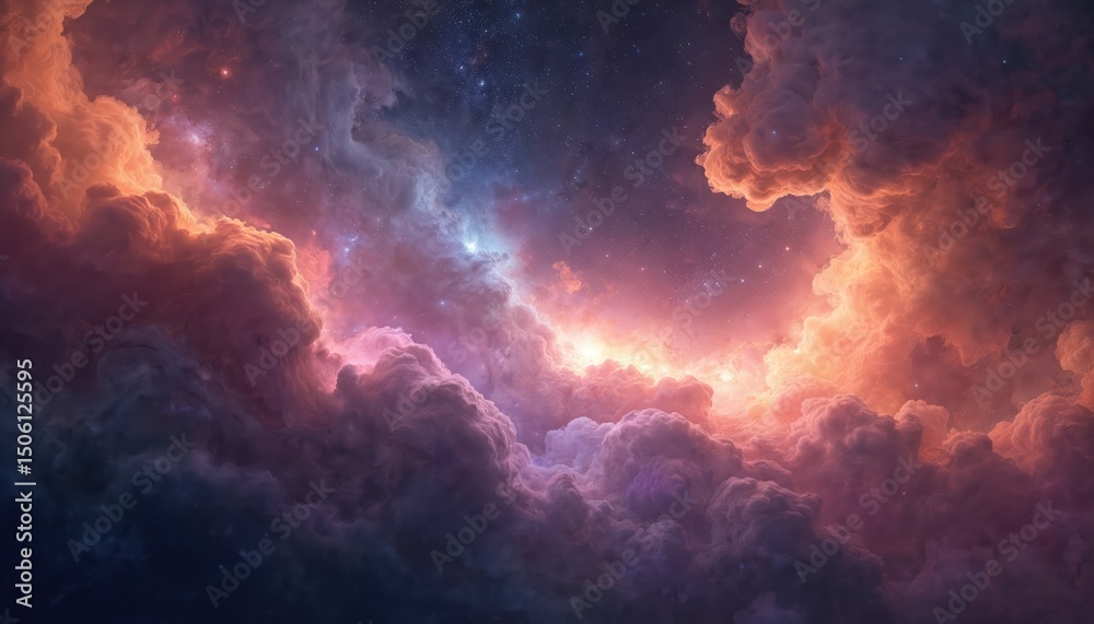 Wall mural celestial abstract scene with nebula and stars. cosmic background of space, galaxy with colorful neb