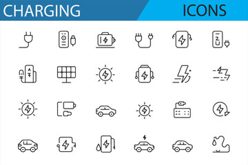Collection of Charging and Electric Power Symbols for Technology Design