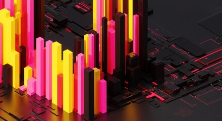 Vibrant pillars on a technical landscape