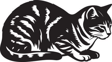 Stylish cat black and white silhouette drawing, Minimal cat artwork for designers