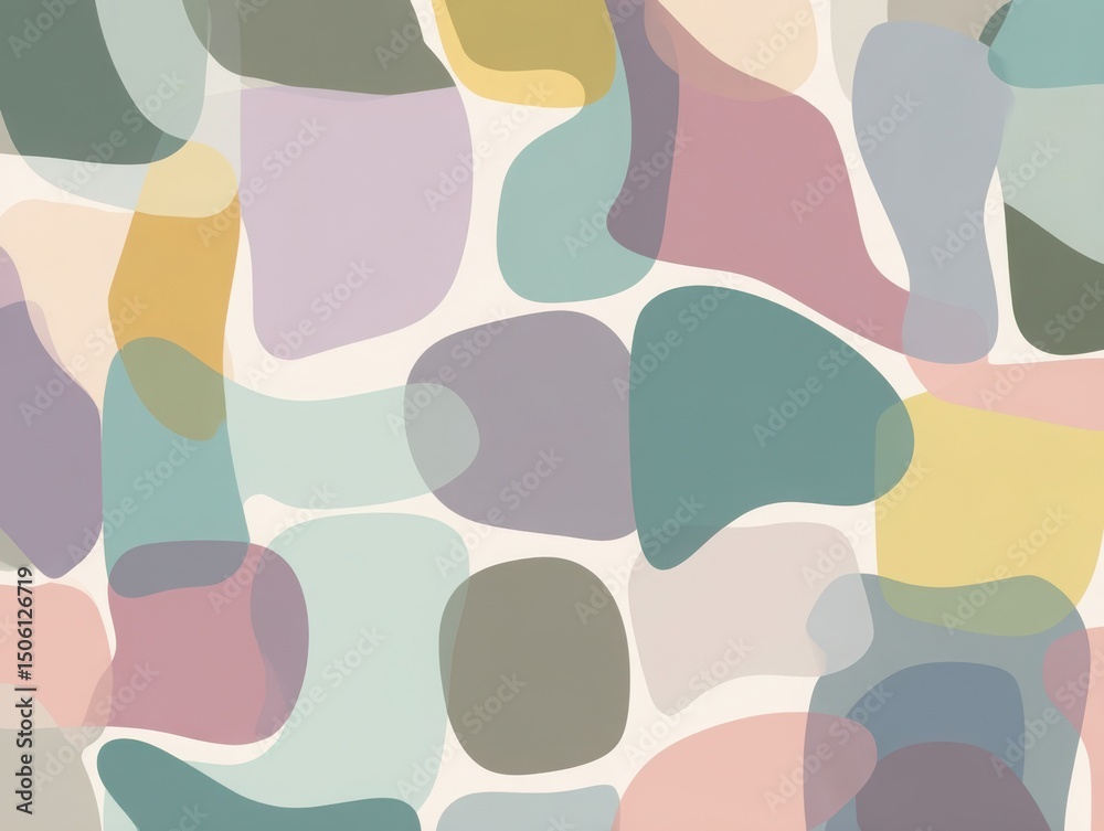 Poster abstract shapes in pastel colors overlapping on a plain background creating a modern pattern