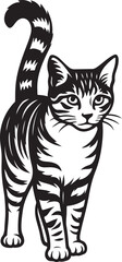 Obraz premium Striped cat elegant black and white design, Tabby pet drawing minimal style