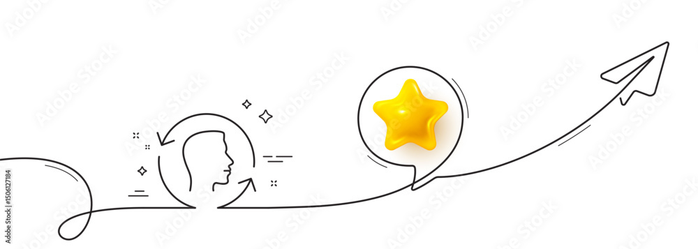 Poster face scanning repeat line icon. continuous line with share plane. face id update sign. head symbol. 