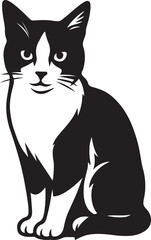 Cat silhouette for graphic design black and white, Elegant pet silhouette simple illustration