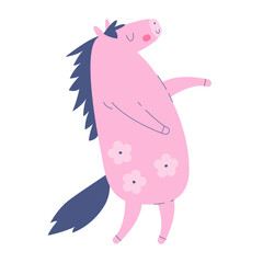 A cute horse in a doodle style. Vector illustration cute horse. Print design with animal. Horse, symbol of 2026 year