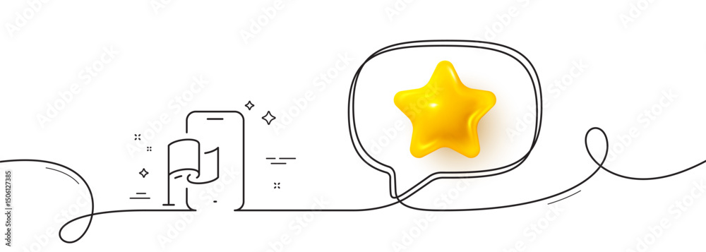 Poster location app line icon. continuous line with 3d star. goal destination sign. flag pointer symbol. 3d