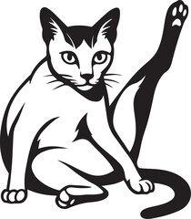 Sitting cat black and white stylish drawing, Calm pet silhouette minimal design