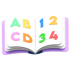 3D Alphabet and Numbers Book Icon – Kids Learning Illustration