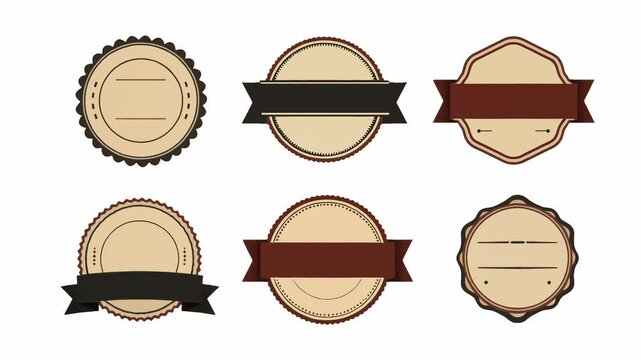 set of retro blank badges with jagged edges and lined center, flat graphic style isolated on white background, vintage label design concept