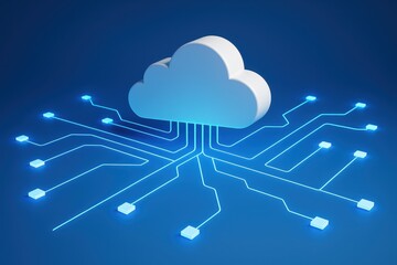 Cloud Computing Digital Storage Transfer Big Data Internet Futuristic Concept White Cloud Symbol Network Lines Blue Background Technology Visualization 3D Render Repeat