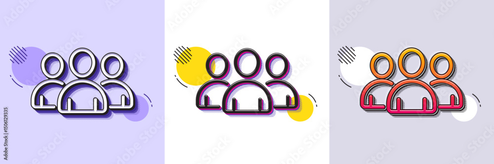 Poster group line icon. halftone dotted pattern. gradient icon with grain shadow. users or teamwork sign. p