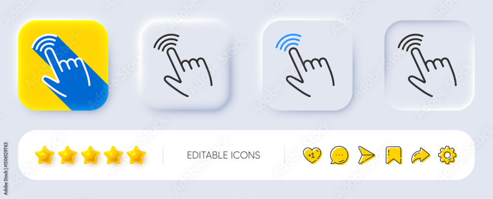 Poster hand cursor line icon. neumorphic, flat shadow, 3d buttons. click action sign. finger pointer symbol