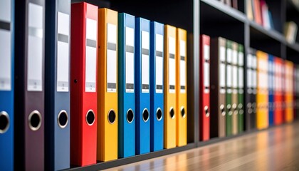 Organized Archive with Colorful Ring Binders on Shelves
