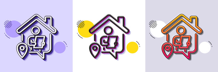 Work at home line icon. Halftone dotted pattern. Gradient icon with grain shadow. Freelance job sign. Remote office employee symbol. Line work home icon. Various designs. Vector