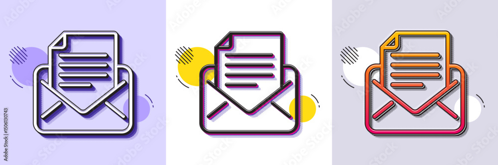 Poster mail correspondence line icon. halftone dotted pattern. gradient icon with grain shadow. read messag