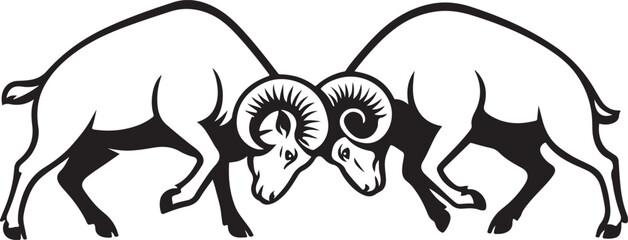 Two rams in confrontation silhouette pose, Ram battle vector art clean design