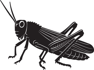 Grasshopper silhouette elegant black and white, Hopping insect minimal vector drawing