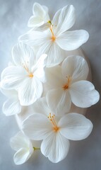 Obraz premium White flowers with orange centers arranged on a light background, creating a beautiful and delicate floral display
