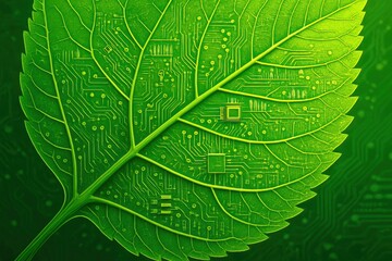 Obraz premium Technologically Enhanced Illustration of a Vibrant Green Leaf with Intricate Details