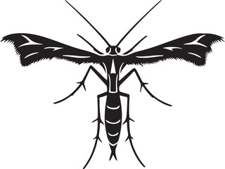 Moth like insect detailed silhouette, Winged insect black and white outline