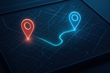 Digital Map Displaying Location Pins Representing GPS Technology and Future Transport Logistics
