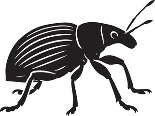 Weevil black silhouette insect design, Minimal bug silhouette black illustration