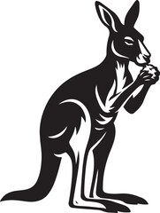 Kangaroo eating black silhouette graphic, Wildlife kangaroo pose vector drawing