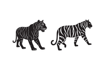 Tiger Silhouette Set Wild Jungle Big Cat Vector Art