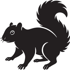 Squirrel black silhouette standing pose, Forest rodent black flat drawing