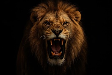 Fototapeta premium Angry Lion with Open Mouth, Portrait of a Big Male Lion