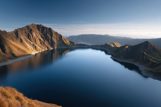 stunning volcanic caldera in ecuador during golden hour light showcasing natural symmetry