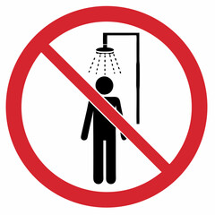 Prohibition sign indicating no showering allowed with a red circle and person under shower