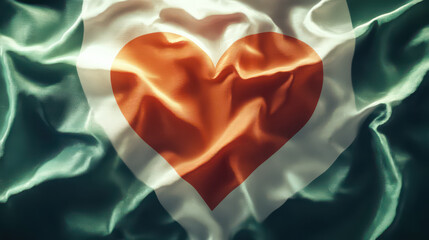 Heart on a waving Flag: A symbolic heart design overlayed on a fluttering flag. A symbol of unity, passion and national pride.