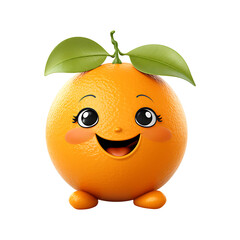 Cute smiling orange with leaves isolated on transparent background
