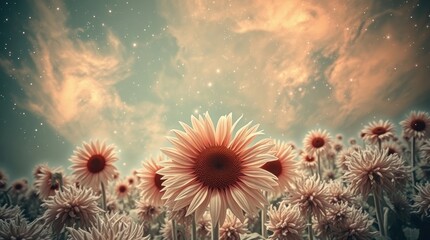 Retro wallpaper, sunflowers in the field