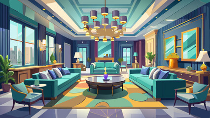 This luxury home interior seamlessly blends the living room and dining room in an elegant open-concept layout. The 3D render showcases refined furnishings, soft lighting, and harmonious color tones th