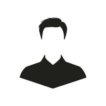 Flat icon of a faceless male avatar with styled hair, representing digital profile, identity, and anonymous user