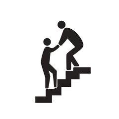 Support icon of one person helping another up the stairs, representing teamwork, guidance, and collaboration