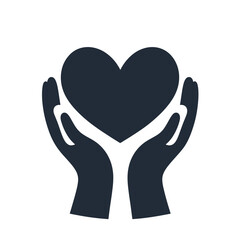 Love icon with a pair of hands cradling a heart, symbolizing care, affection, and emotional protection