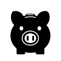 Bold piggy bank icon in solid black, representing savings, finance, money, banking, investment, wealth management, budget, or financial security