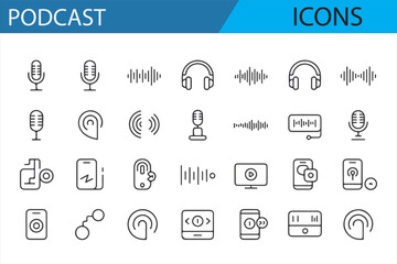 Set of Podcast Icons for Media, Audio, and Sound Streaming
