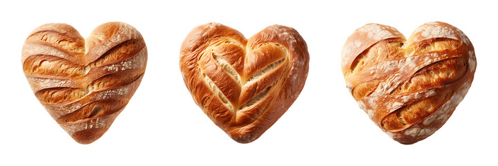 Set of heart shaped breads isolated on transparent background
