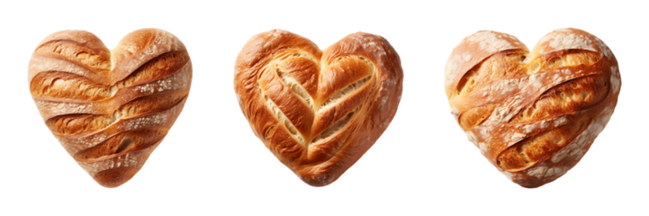 Set of heart shaped breads isolated on transparent background