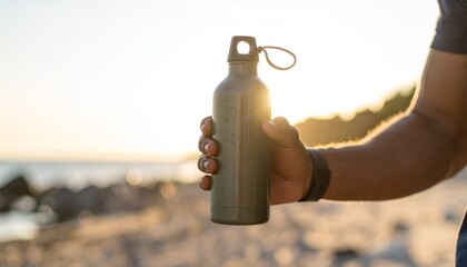 Athlete's Hand Gripping a Blank Sports Bottle