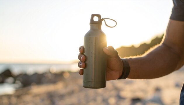 Athlete's Hand Gripping a Blank Sports Bottle