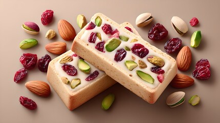 Tempting cranberry pistachio biscotti displayed on a plate with nuts and almonds for a delectable dessert experience