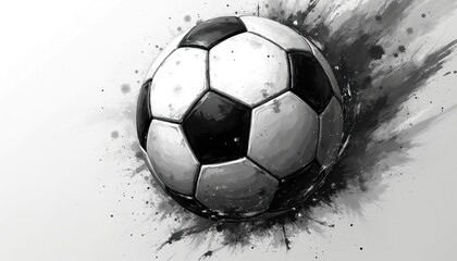 Fototapeta premium Abstract black white art soccer ball illustration. Artistic sport theme, goal, team, competition. Ideal for posters, prints, web design, social media, ads, banner. Minimalist modern design with