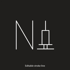 No syringe, hormones, antibiotic, drugs icon. No injection symbol. Vector stock illustration isolated on black background for design template medical, pharmacy, hospital. Editable stroke line.